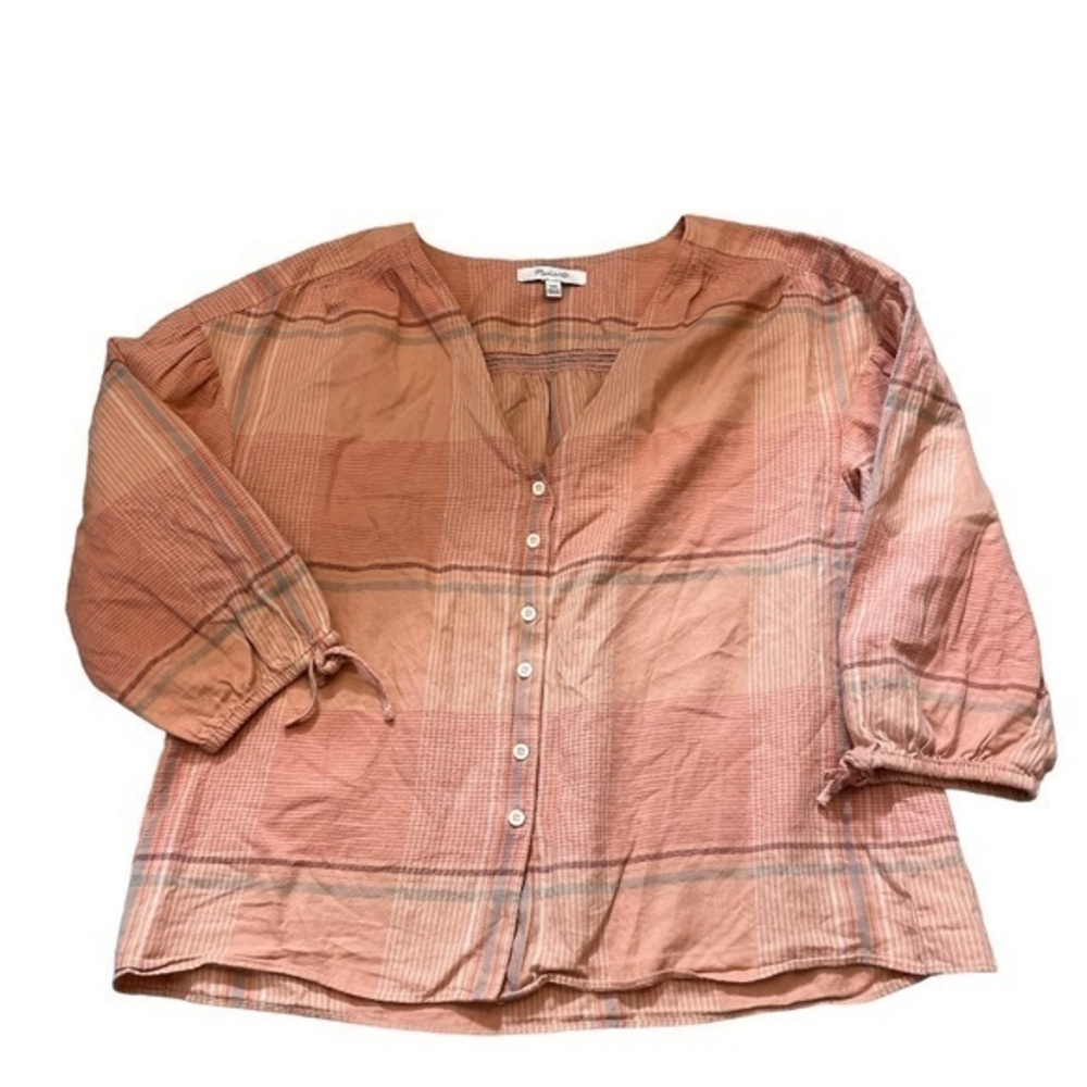 Madewell Plaid V Neck Button Down Blouse